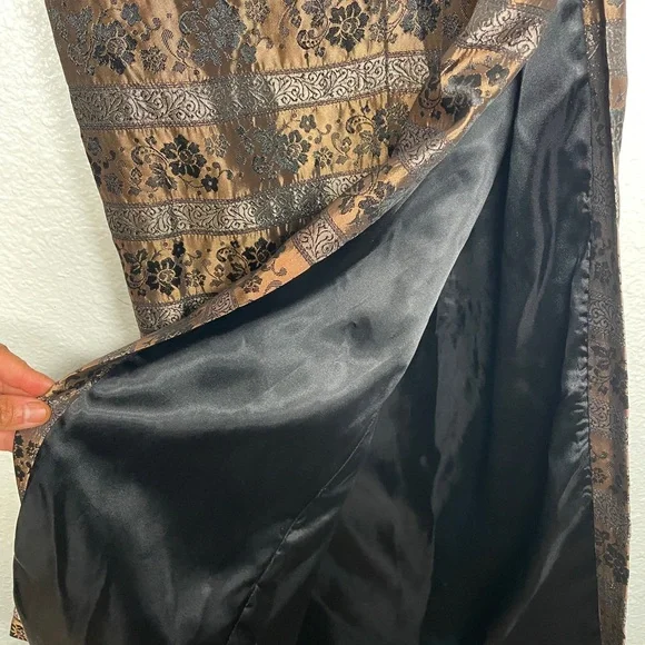 Jessica McClintock Bronze and black Tapestry fitted gown with high slit size 2 - Picture 5 of 5